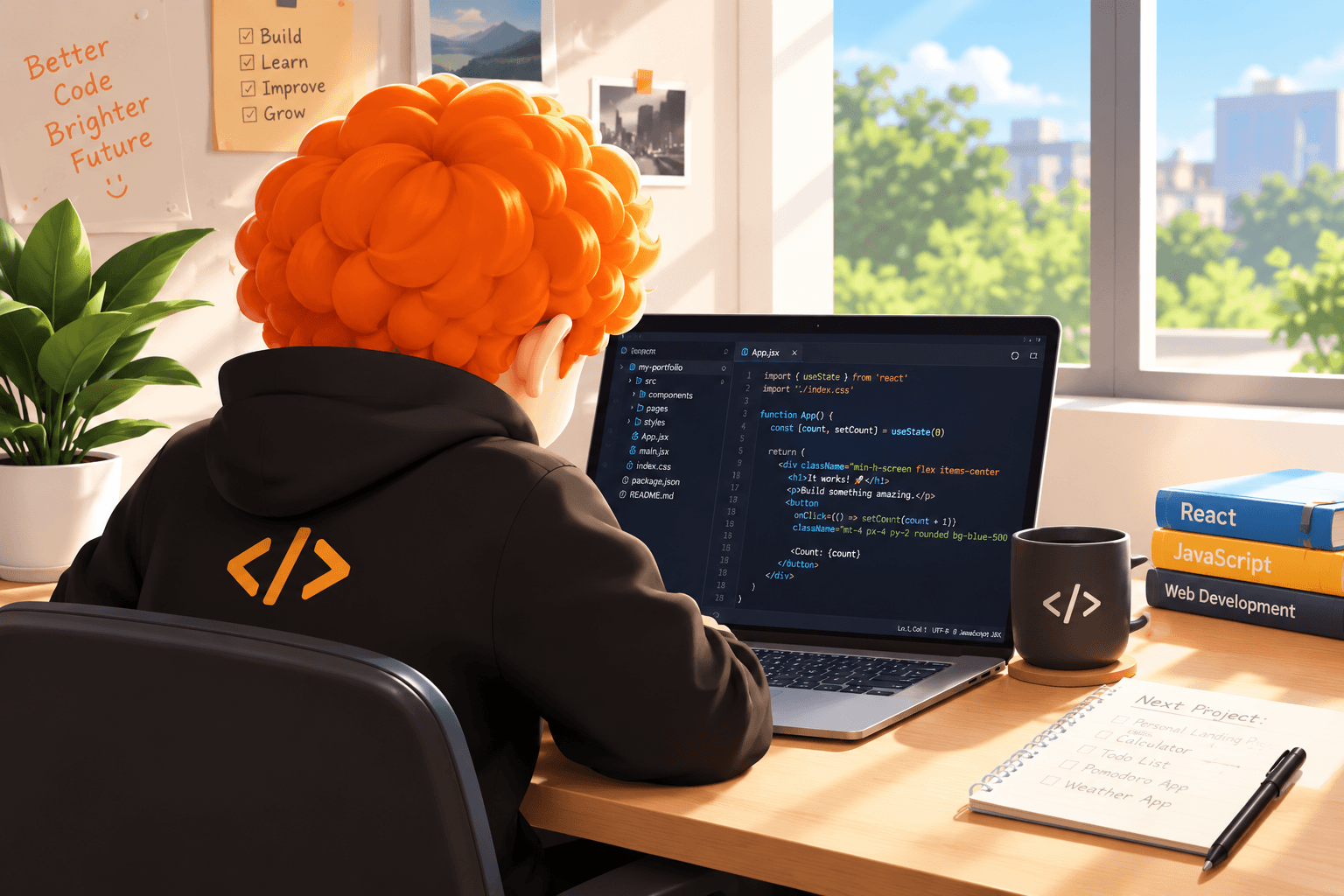 Illustration of a student working hard at a desk